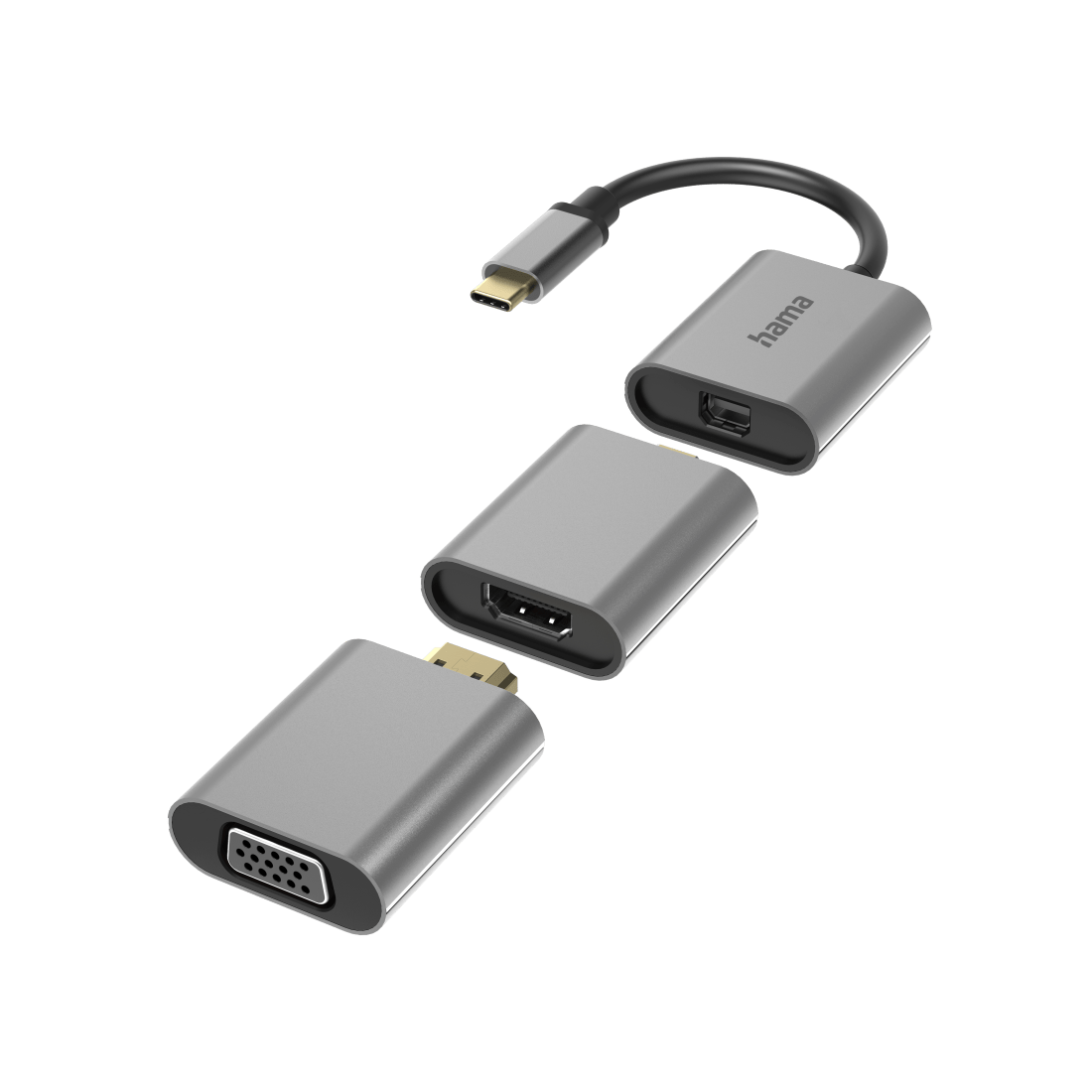 Video-adapter-set 6in1 USB-C Mini-DisplayPort HDMI VGA aluminium