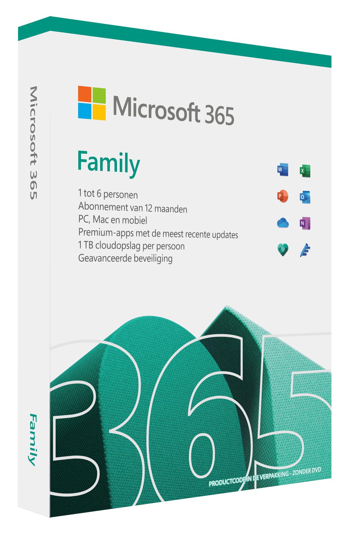 Microsoft 365 Family NL – 1 jaar (doosje)
