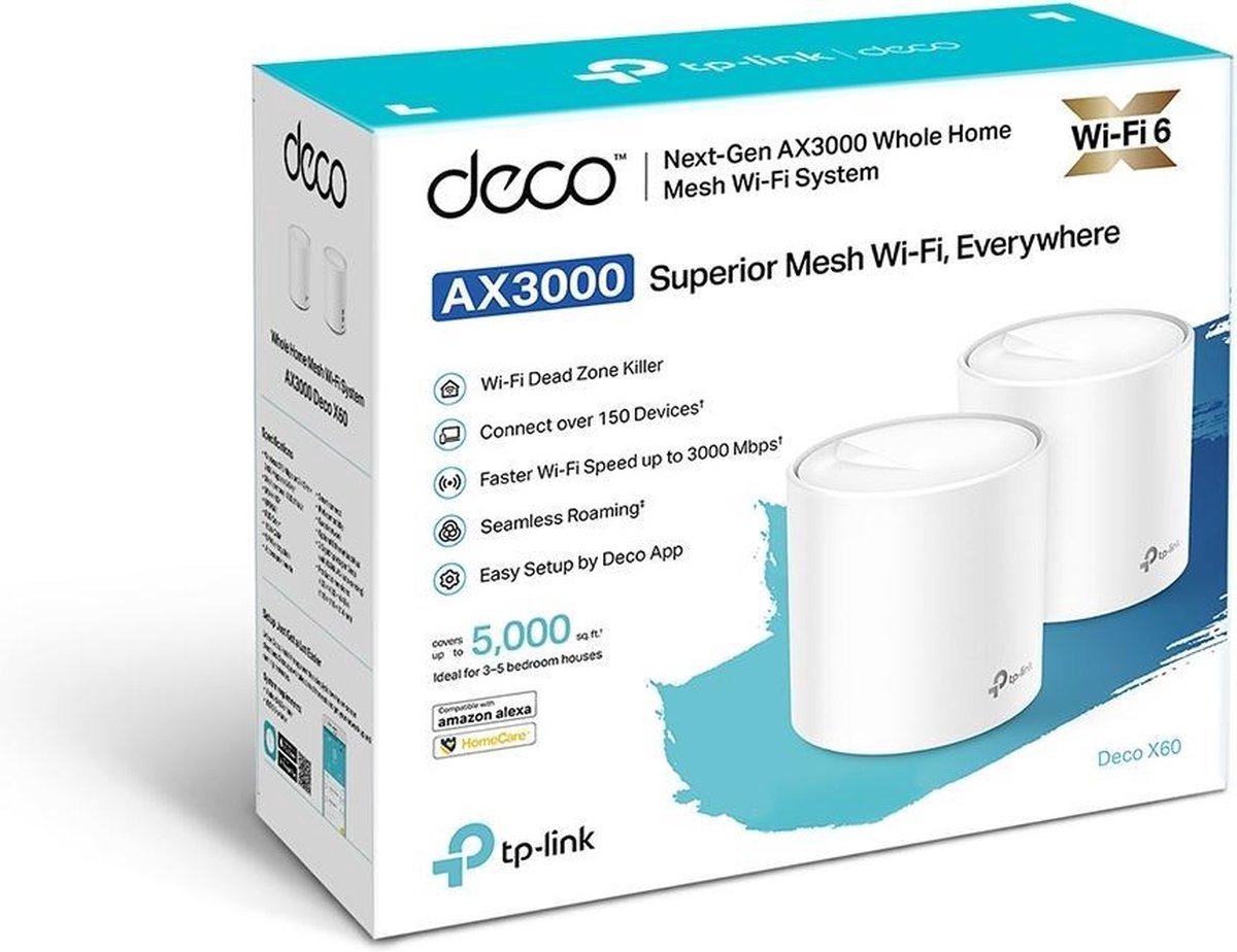 TP-Link Deco X60 Dual-band (2.4 GHz / 5 GHz) Wi-Fi 6 (802.11ax) Wit 2 Intern
